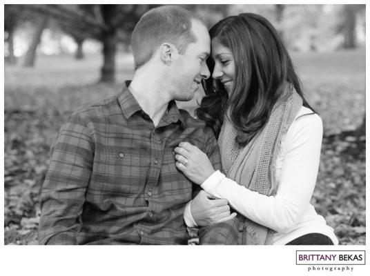 During their engagement session, I couldn’t help but smile the whole time. These two are so adorable together …. I’m pretty sure I kept telling them how cute they are to the point of being annoying, but I couldn’t help it. Hillary and Jack would be so sweet with each other … giving each other soft kisses as if no one was there and then moments later Hillary was tossing leaves at Jack with the cutest apology (“sorry, Brittany, I couldn’t resist”).