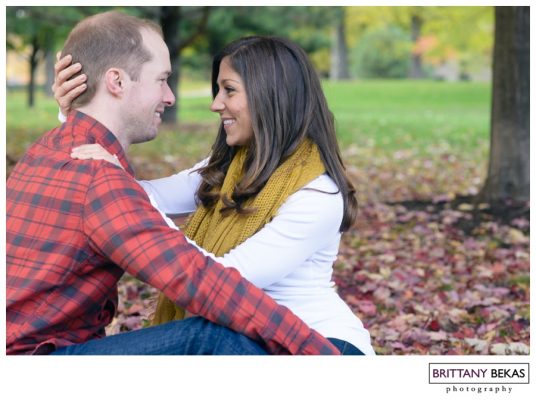 During their engagement session, I couldn’t help but smile the whole time. These two are so adorable together …. I’m pretty sure I kept telling them how cute they are to the point of being annoying, but I couldn’t help it. Hillary and Jack would be so sweet with each other … giving each other soft kisses as if no one was there and then moments later Hillary was tossing leaves at Jack with the cutest apology (“sorry, Brittany, I couldn’t resist”).