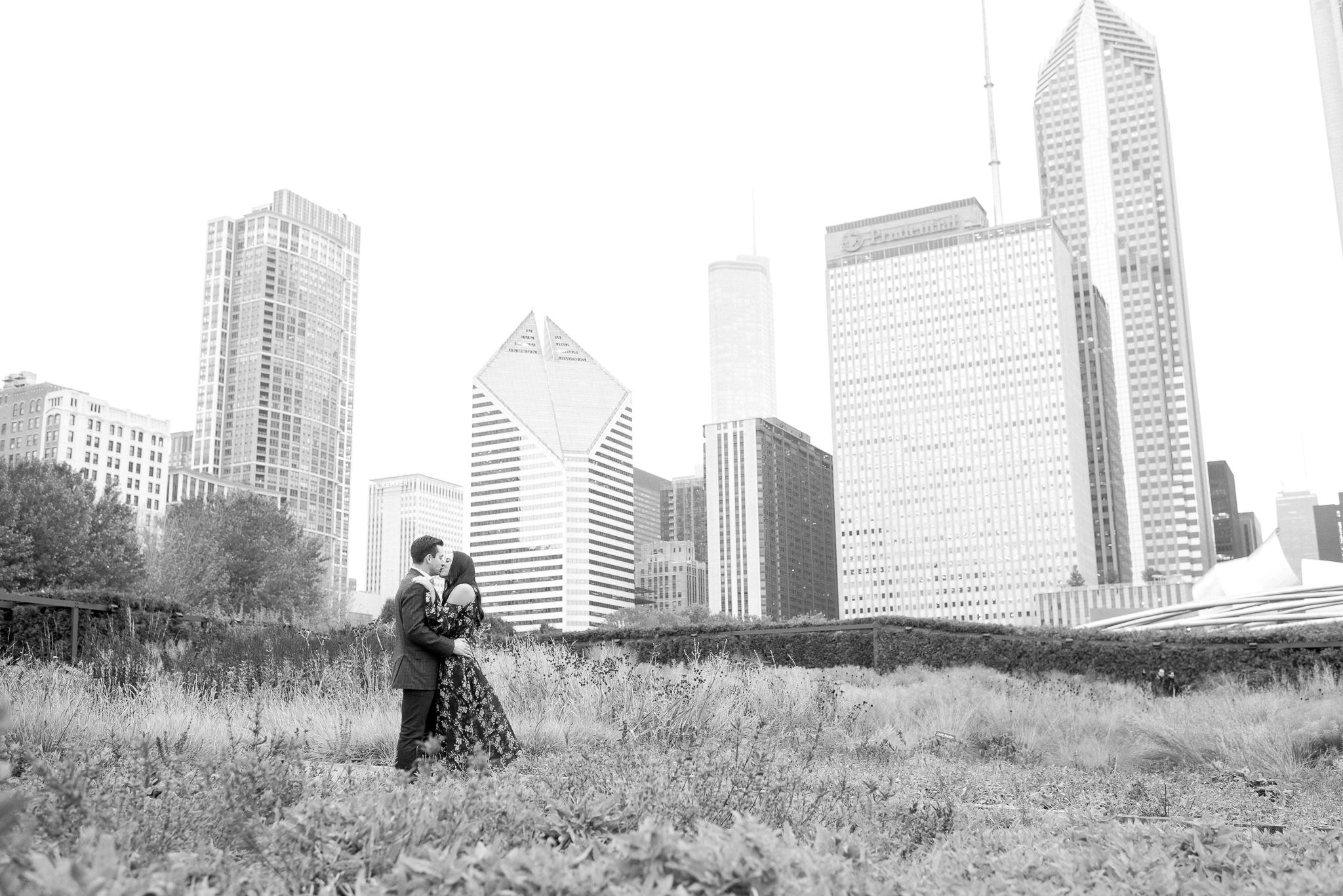 chicago wedding photos with chicago skyline - lurie gardens engagement photos
