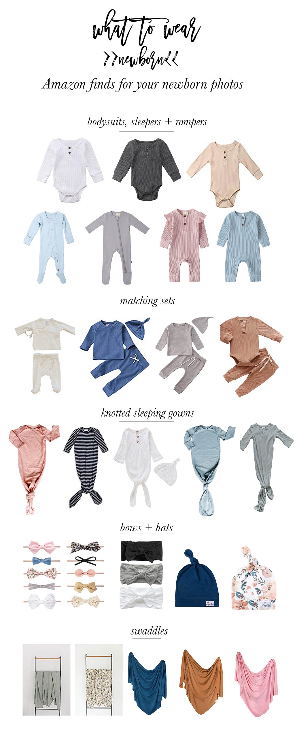What to wear for in home studio lifestyle newborn photos- amazon newborn outfits for photos