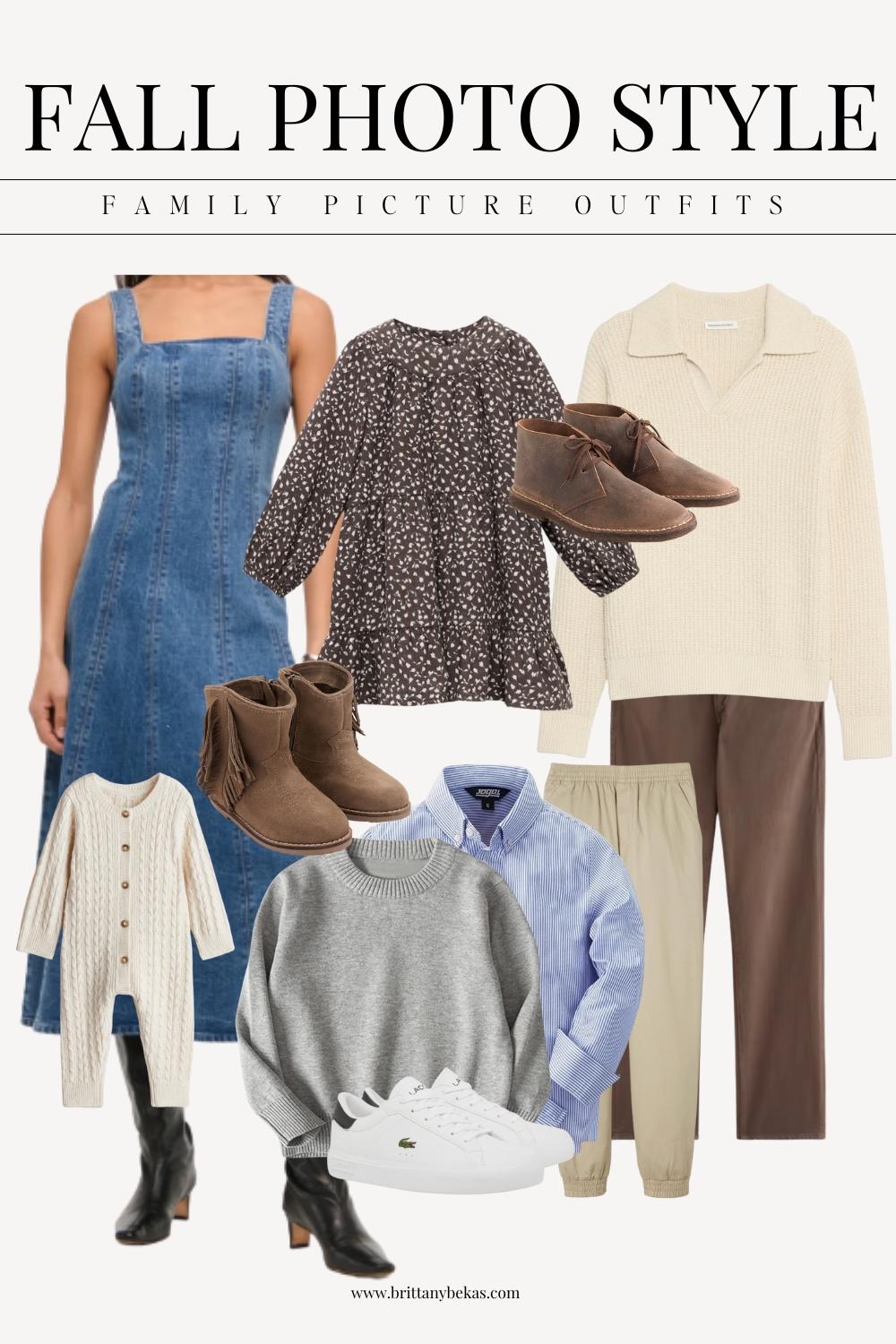 Cream, Brown and Blue Family Picture Outfits