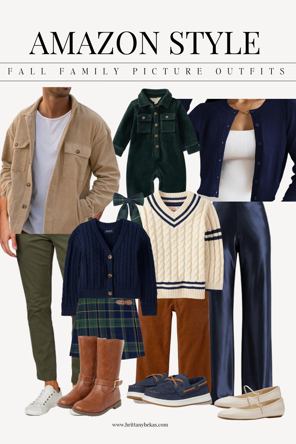A cozy fall family wardrobe in warm earth tones—rich textures and classic styles, perfect for an elegant autumn gathering.