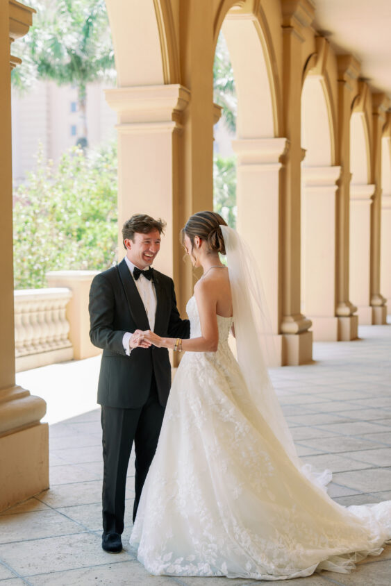 Bride and groom first look at The Ritz-Carlton Naples wedding