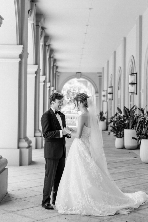 Bride and groom first look at The Ritz-Carlton Naples wedding