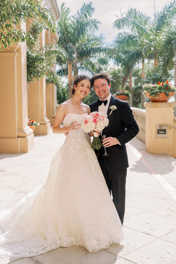 Bride and groom portrait in the courtyard at Ritz-Carlton Naples