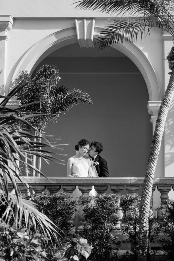 Bride and groom portrait in the courtyard at Ritz-Carlton Naples