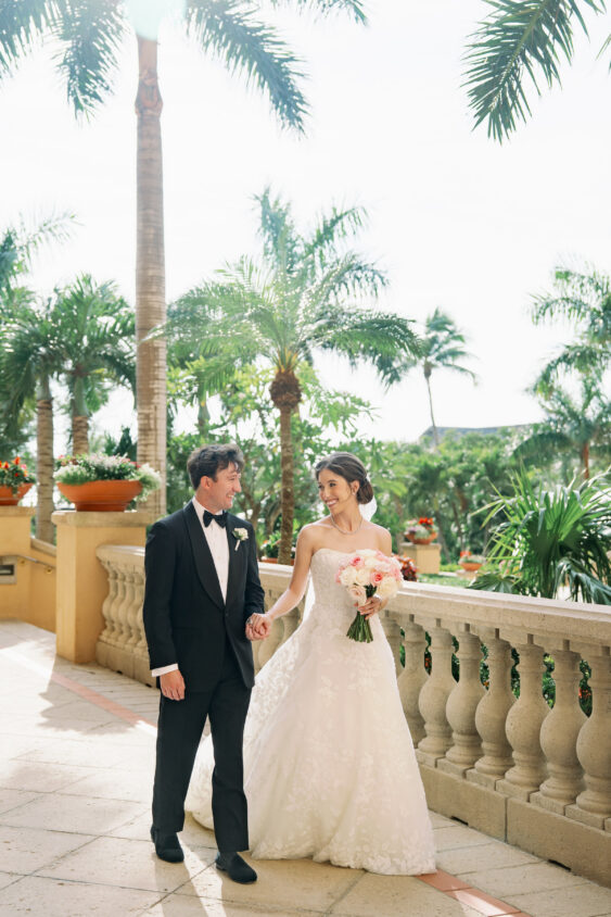 Bride and groom portrait in the courtyard at Ritz-Carlton Naples